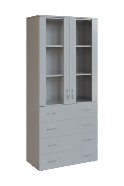 N 5 - 84ZS kancelářská skříň, 2-dveřová/prosklená/zásuvky, 1800x800x400, šedá